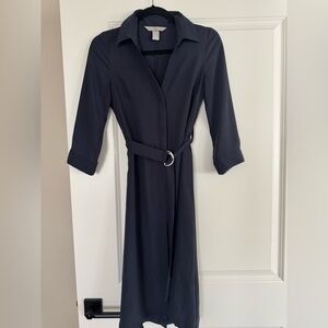 H&M Navy Long Sleeve Belted Shirt Dress